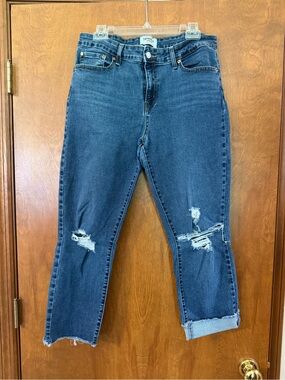 Denizen Levi's Dark Blue Distressed Cropped Ankle Jeans Size 14